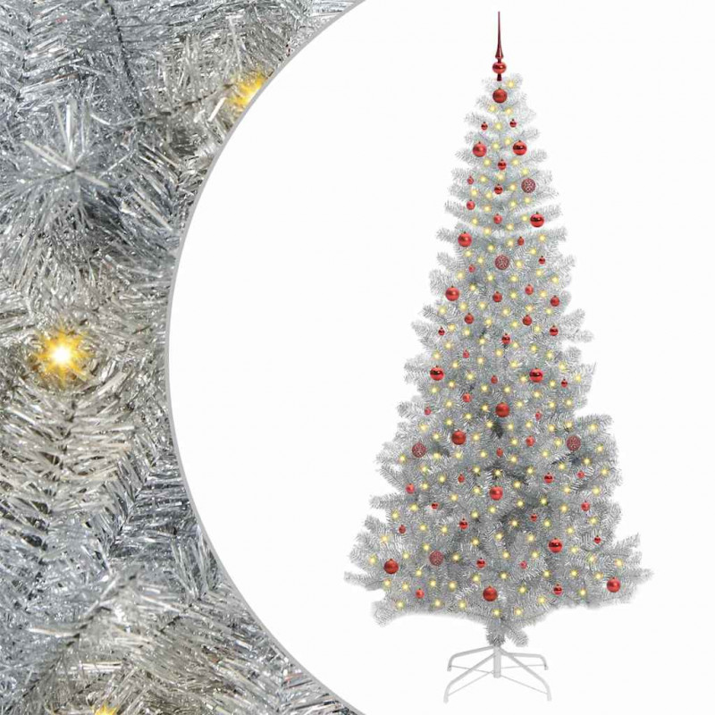 Choinka z 300 diodami LED z podstawą Srebrny 240 cm PET