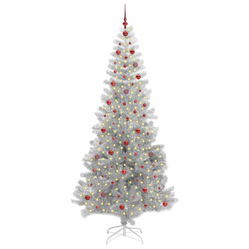 Choinka z 300 diodami LED z podstawą Srebrny 240 cm PET