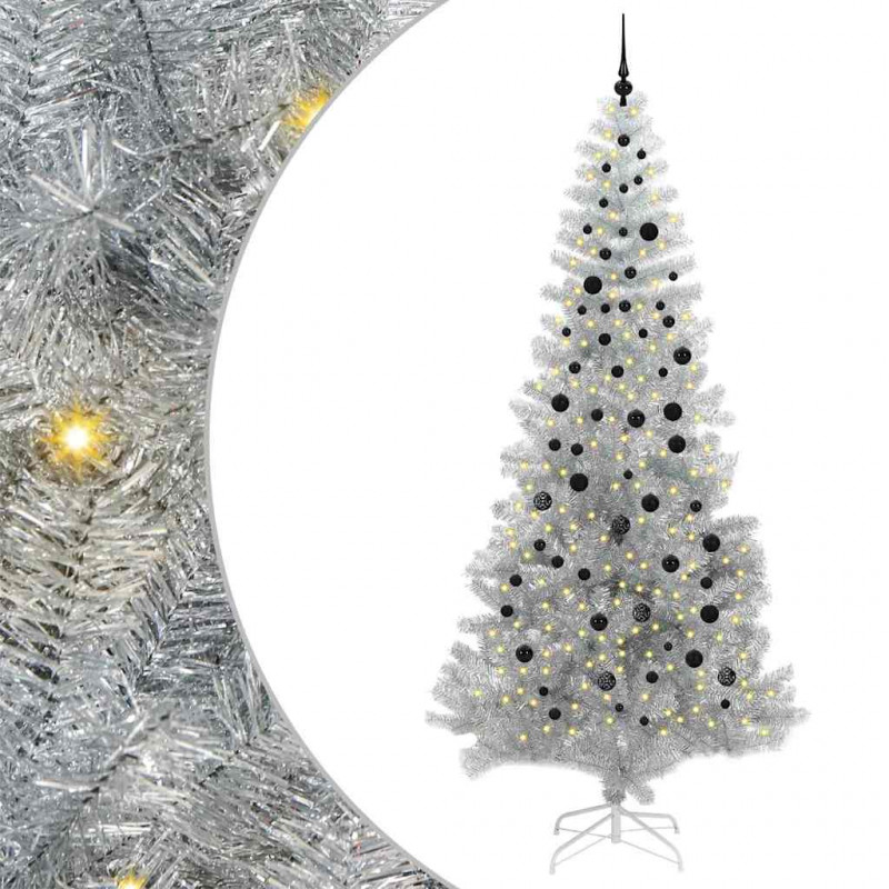 Choinka z 300 diodami LED z podstawą Srebrny 240 cm PET
