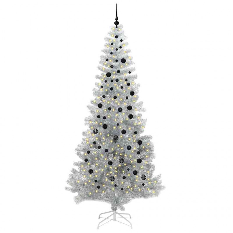Choinka z 300 diodami LED z podstawą Srebrny 240 cm PET