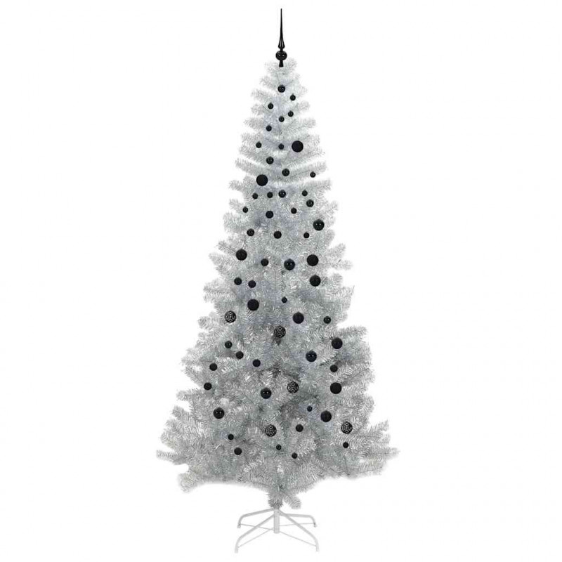 Choinka z 300 diodami LED z podstawą Srebrny 240 cm PET