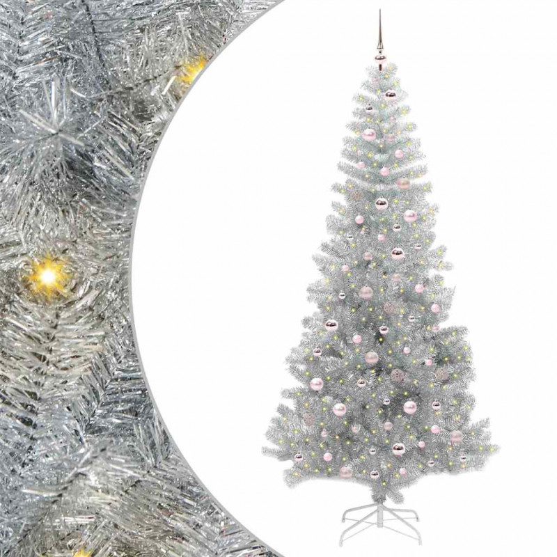 Choinka z 300 diodami LED z podstawą Srebrny 240 cm PET