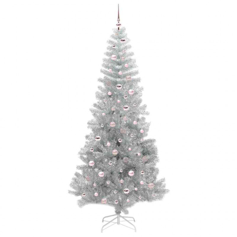 Choinka z 300 diodami LED z podstawą Srebrny 240 cm PET