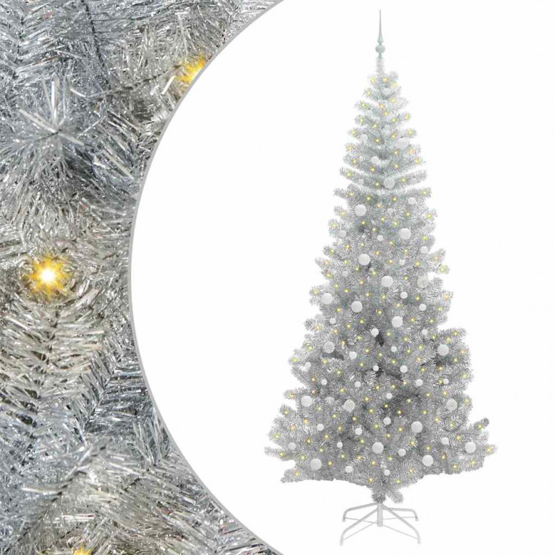 Choinka z 300 diodami LED z podstawą Srebrny 240 cm PET