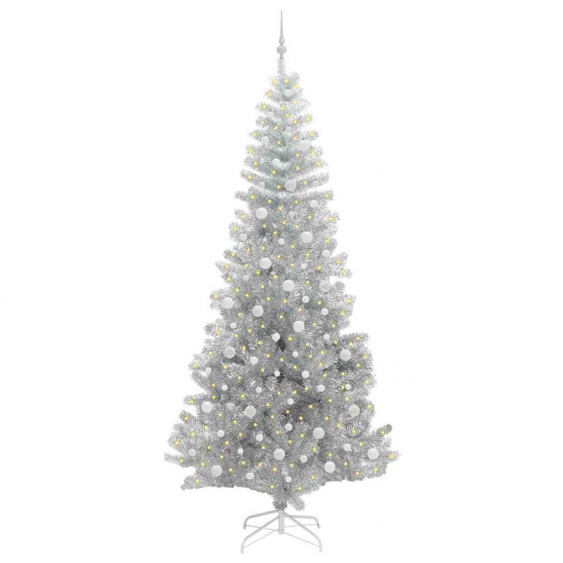 Choinka z 300 diodami LED z podstawą Srebrny 240 cm PET