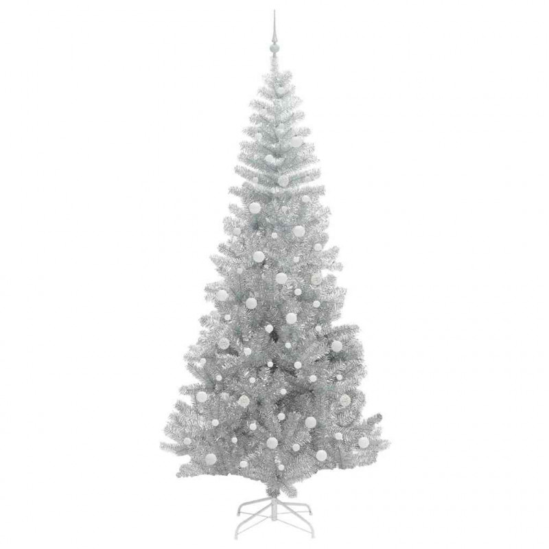 Choinka z 300 diodami LED z podstawą Srebrny 240 cm PET