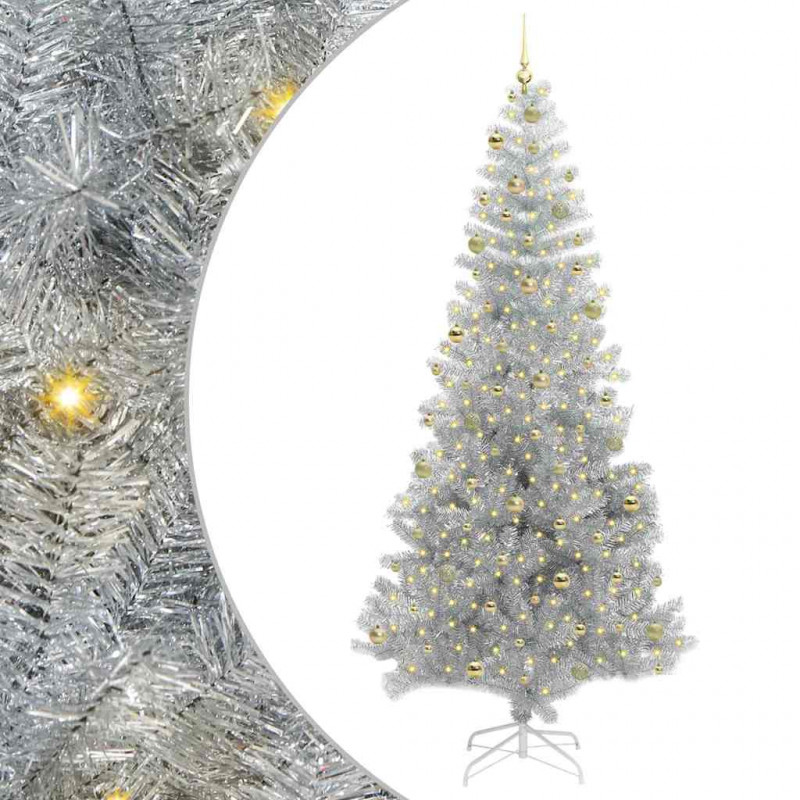 Choinka z 300 diodami LED z podstawą Srebrny 240 cm PET