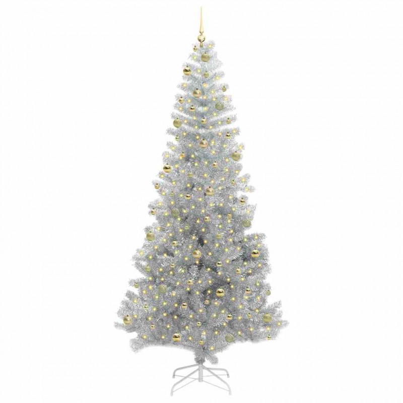 Choinka z 300 diodami LED z podstawą Srebrny 240 cm PET