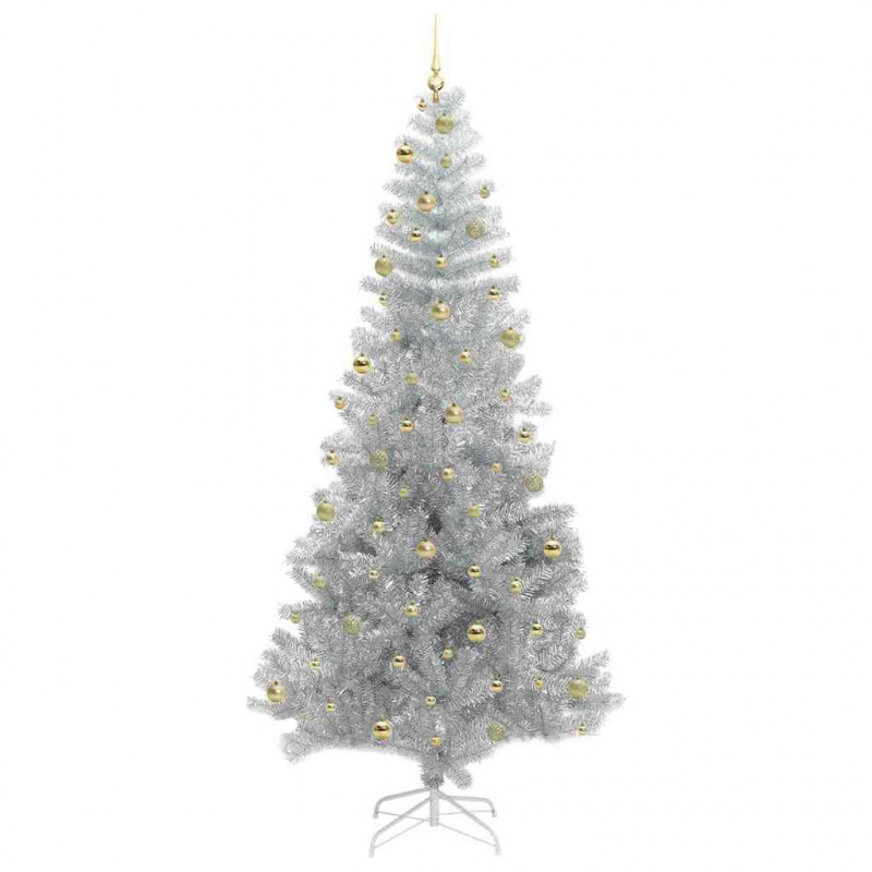 Choinka z 300 diodami LED z podstawą Srebrny 240 cm PET