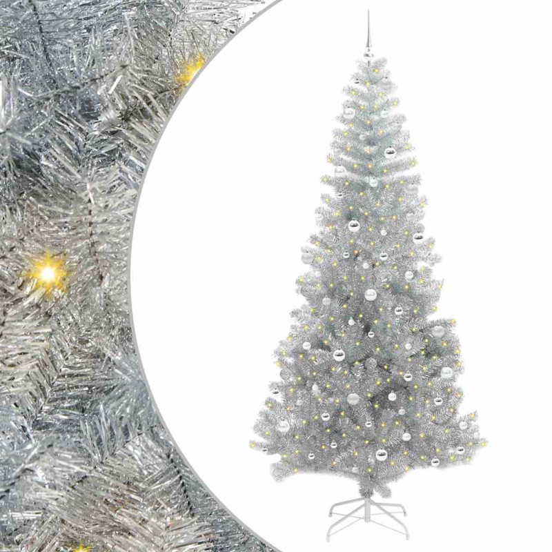 Choinka z 300 diodami LED z podstawą Srebrny 240 cm PET