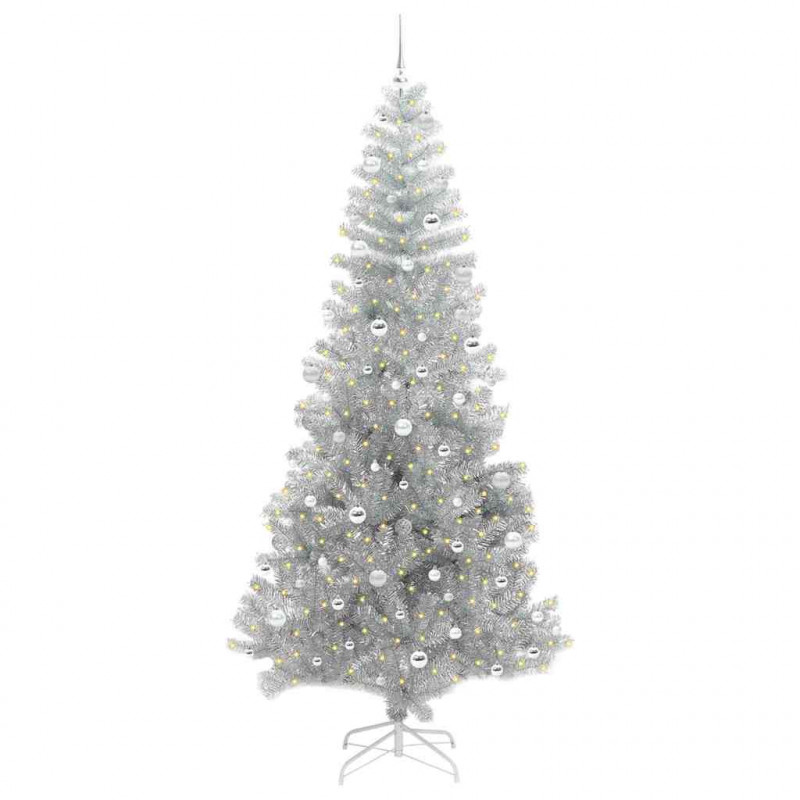 Choinka z 300 diodami LED z podstawą Srebrny 240 cm PET