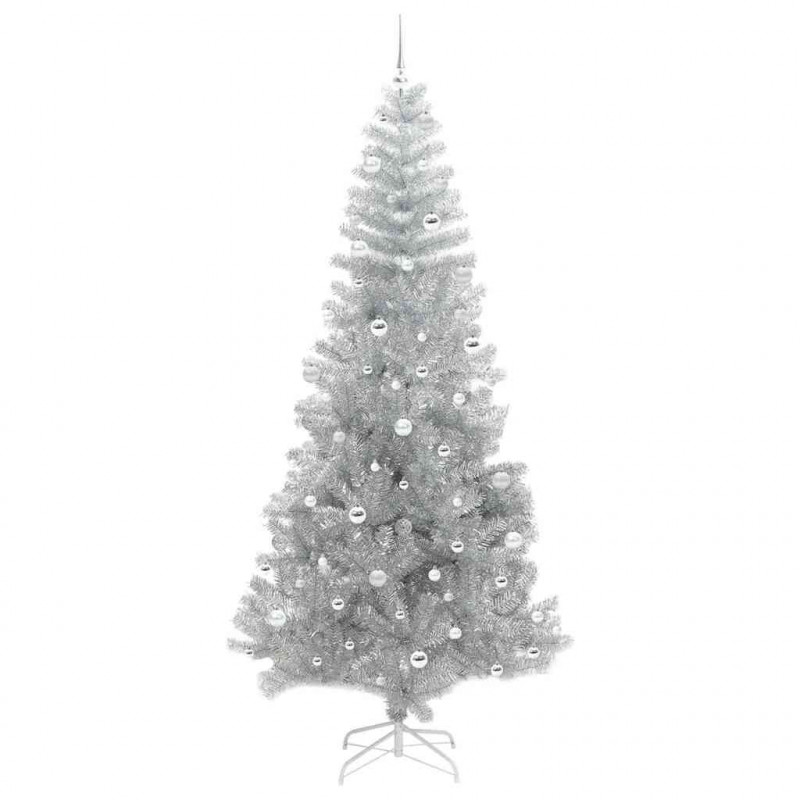Choinka z 300 diodami LED z podstawą Srebrny 240 cm PET
