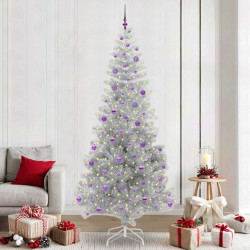 Choinka z 300 diodami LED z podstawą Srebrny 240 cm PET