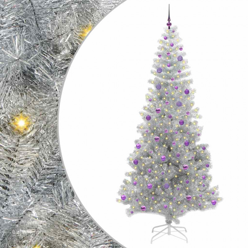 Choinka z 300 diodami LED z podstawą Srebrny 240 cm PET