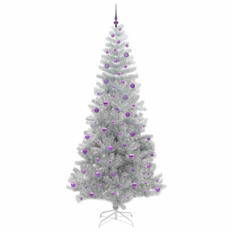 Choinka z 300 diodami LED z podstawą Srebrny 240 cm PET
