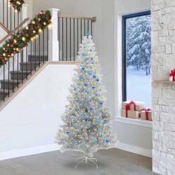 Choinka z 300 diodami LED z podstawą Srebrny 240 cm PET