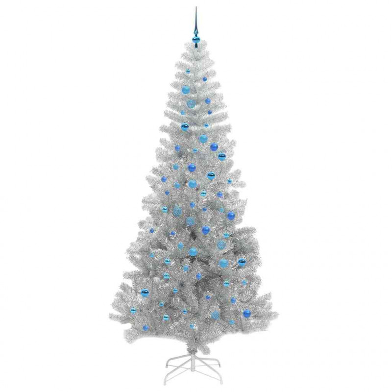 Choinka z 300 diodami LED z podstawą Srebrny 240 cm PET