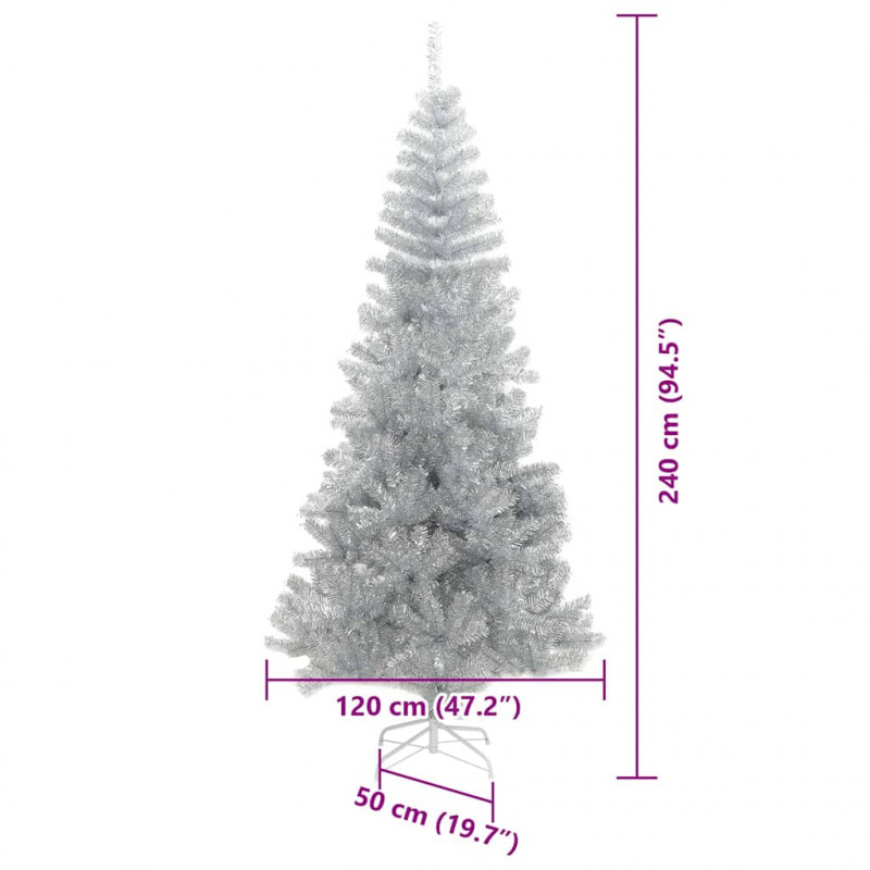 Choinka z 300 diodami LED z podstawą Srebrny 240 cm PET