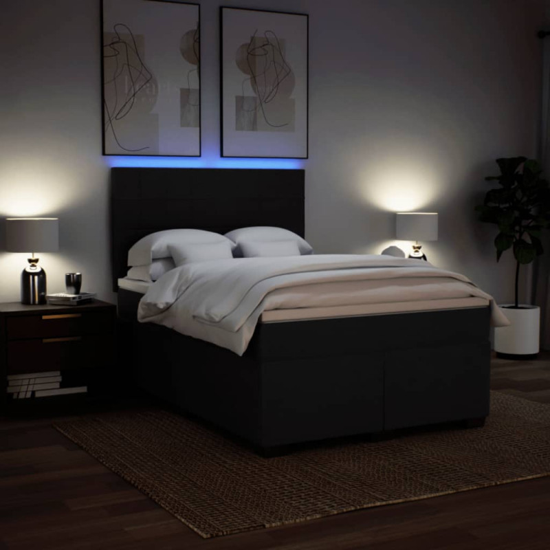 Łóżko kontynentalne z materacem, czarne, tkanina 160x200 cm