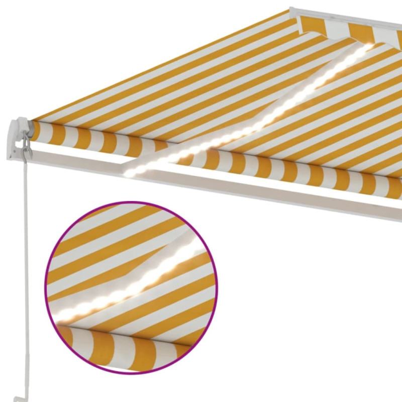 Ręcznie zwijana markiza z LED, 500 x 300 cm, żółto-biała