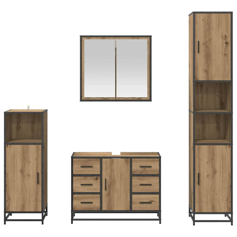 Zestaw mebli łazienkowych z szufladą 4 pcs Dąb rzemieślniczy