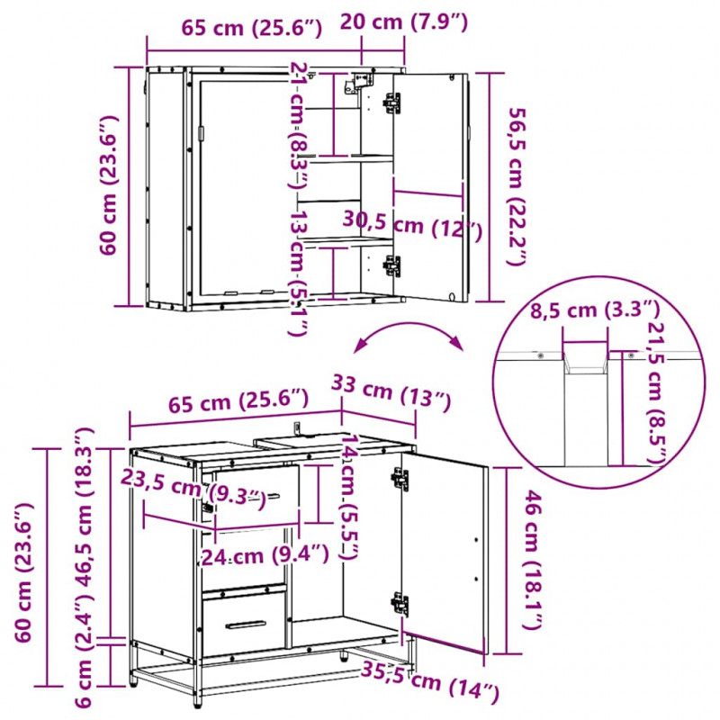 Zestaw mebli łazienkowych z szufladą 4 pcs Dąb rzemieślniczy