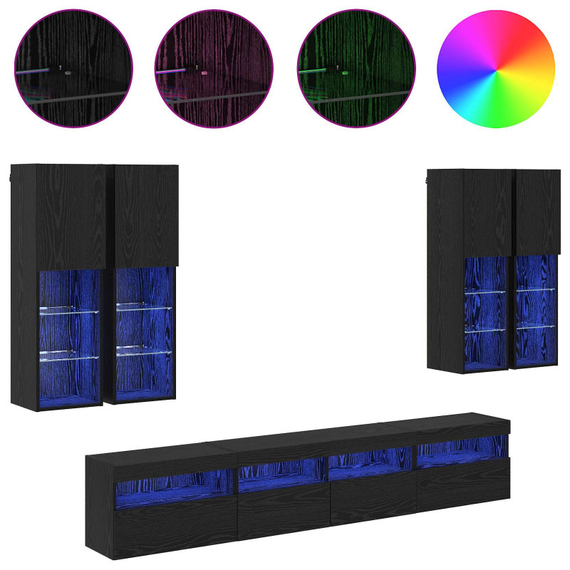 Zestaw szafek ściennych pod telewizor z oświetleniem LED 7 pcs