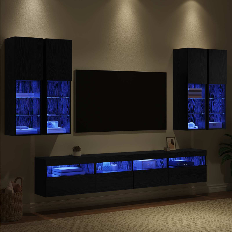 Zestaw szafek ściennych pod telewizor z oświetleniem LED 7 pcs