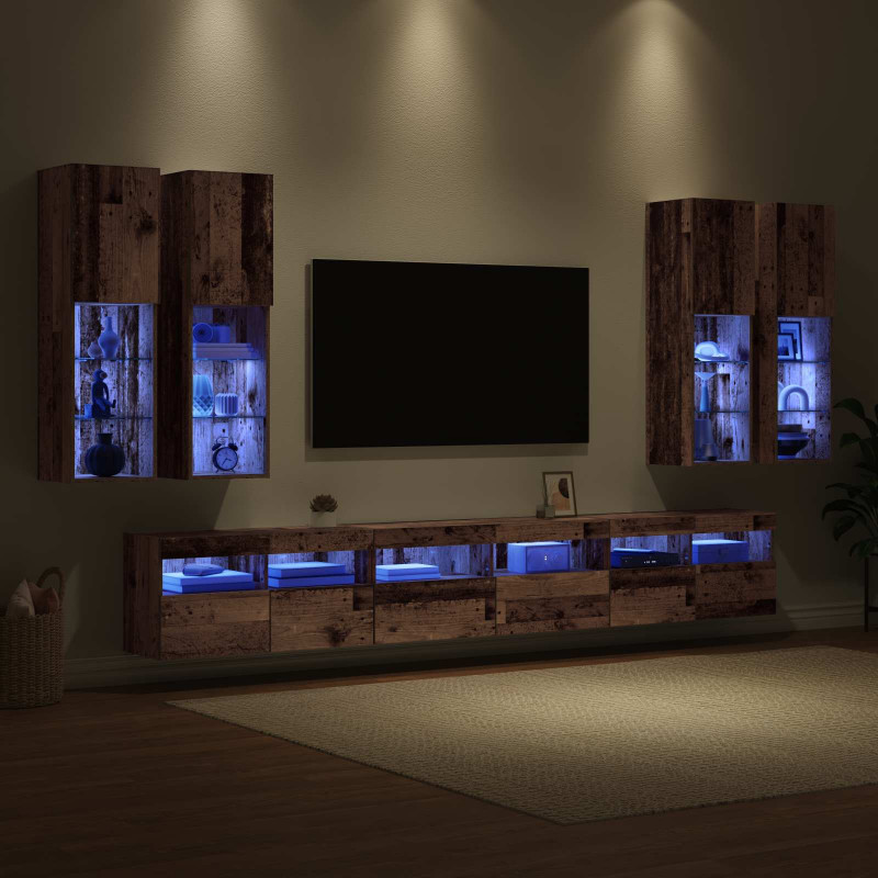 Zestaw szafki pod telewizor na ścianę 7 pcs Stare drewno