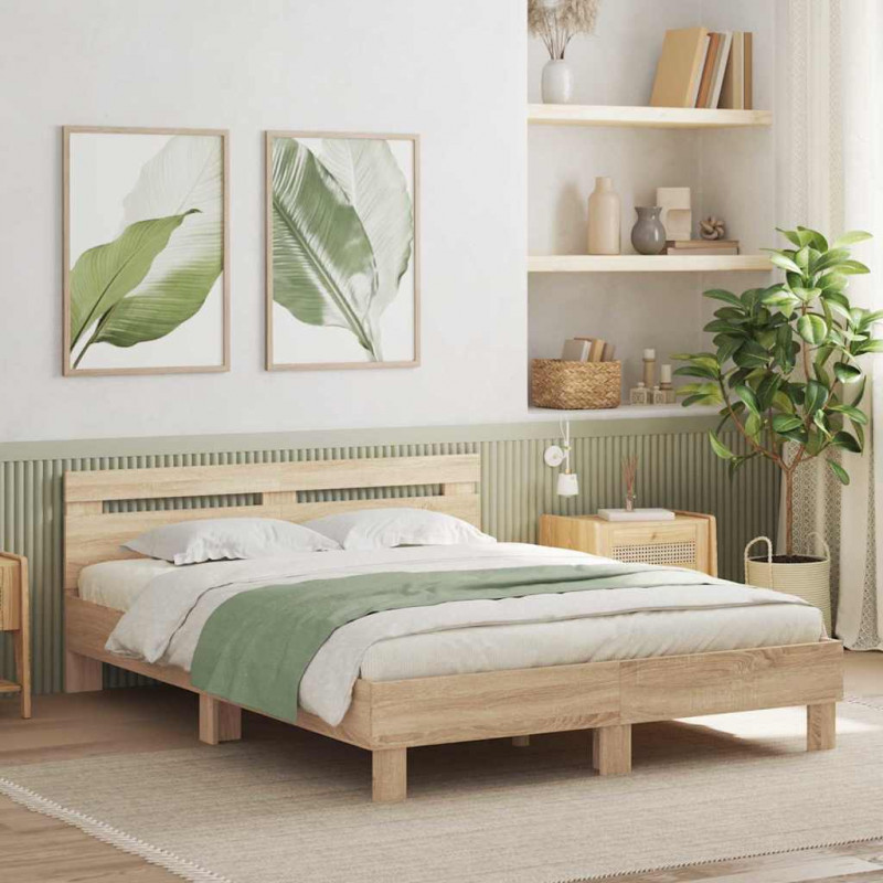 Ramka łóżka z LED Sonoma 152 x 203 cm Materiał drewnopochodny