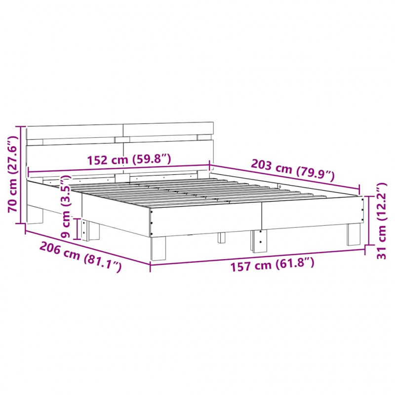 Ramka łóżka z LED Sonoma 152 x 203 cm Materiał drewnopochodny