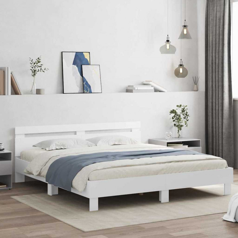 Ramka łóżka z LED Biały 193 x 203 cm Materiał drewnopochodny
