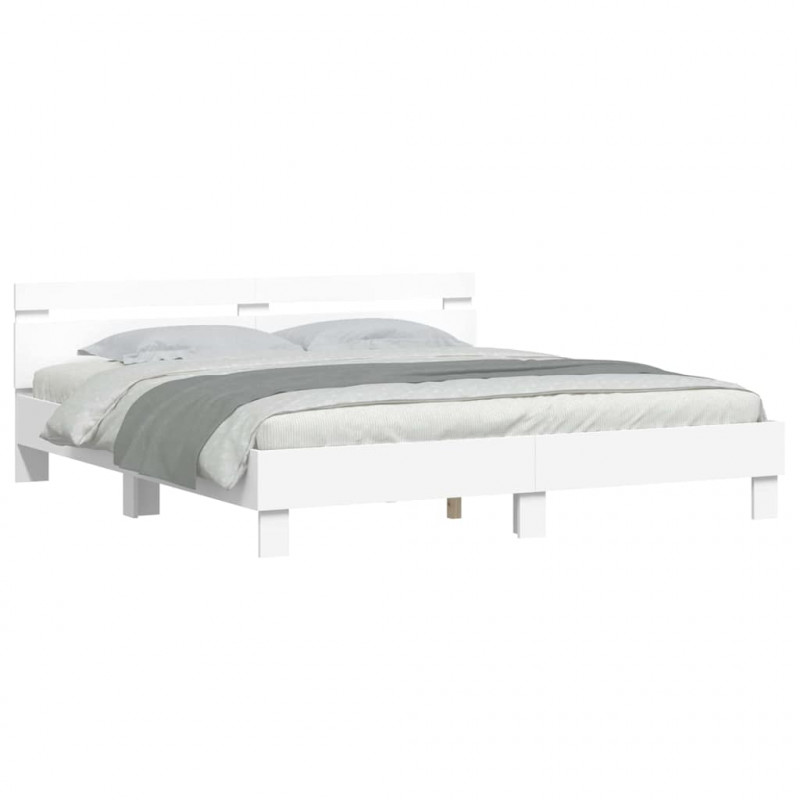 Ramka łóżka z LED Biały 193 x 203 cm Materiał drewnopochodny