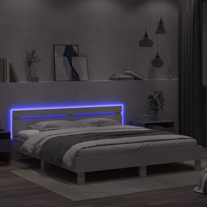 Ramka łóżka z LED Biały 193 x 203 cm Materiał drewnopochodny