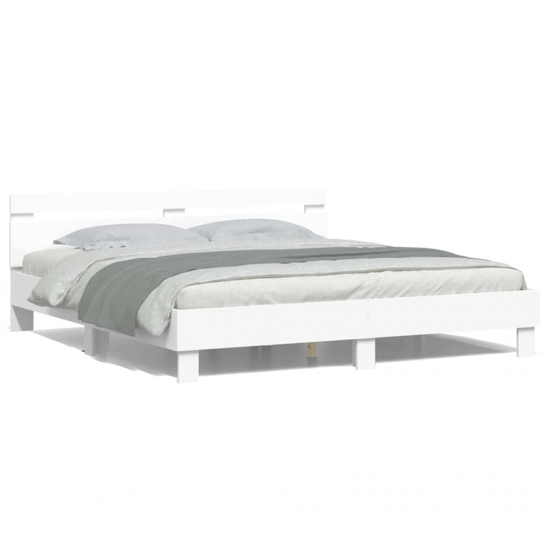 Ramka łóżka z LED Biały 193 x 203 cm Materiał drewnopochodny