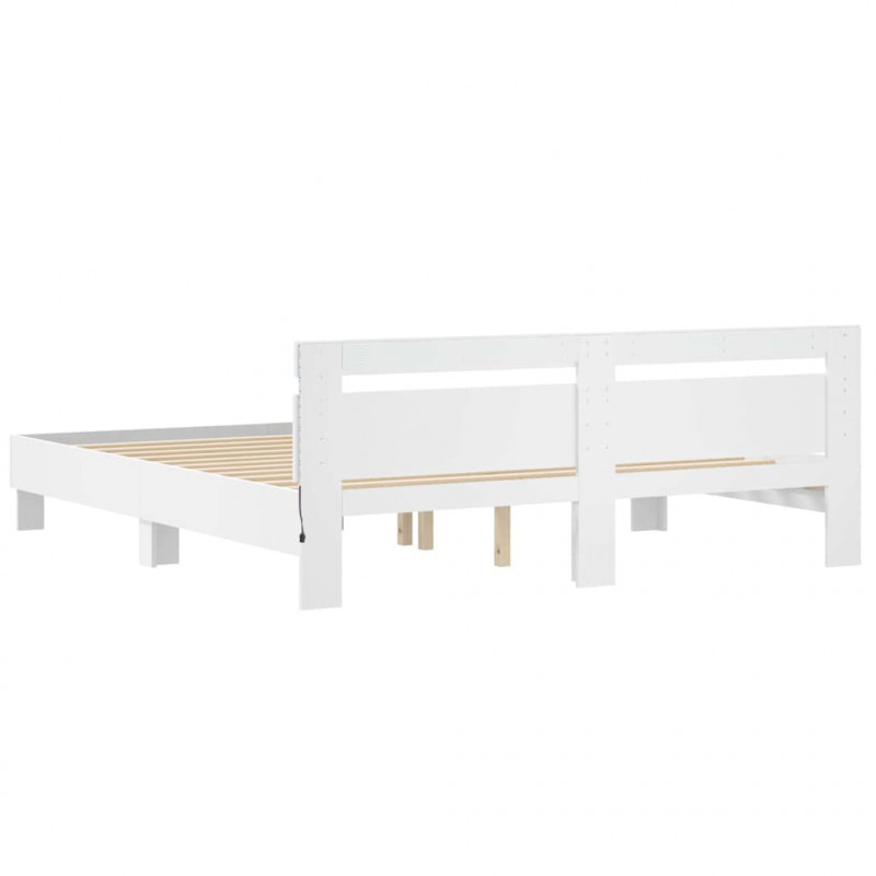Ramka łóżka z LED Biały 193 x 203 cm Materiał drewnopochodny