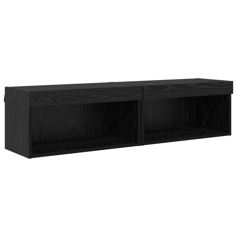 Zestaw szafki pod telewizor na ścianę z LED 6 pcs Czarny Dąb