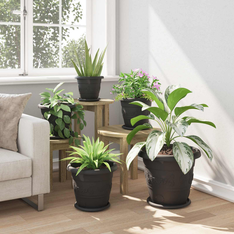 Doniczki 6 pcs Czarny Ø 30 x 25 cm Z tworzywa sztucznego