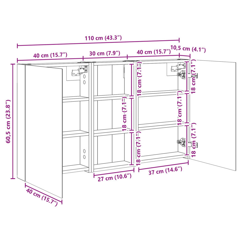 Zestaw Szafek Łazienkowych z półką 3 pcs 110 x 10,5 x 60,5 cm