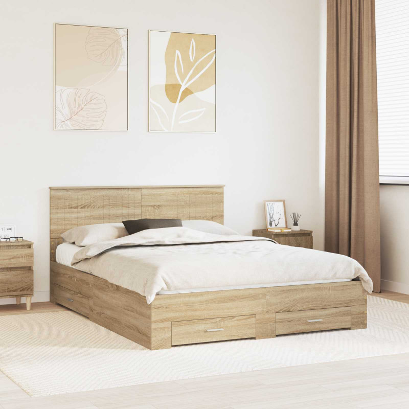 Ramka łóżka Dąb Sonoma 150 x 200 cm Materiał drewnopochodny