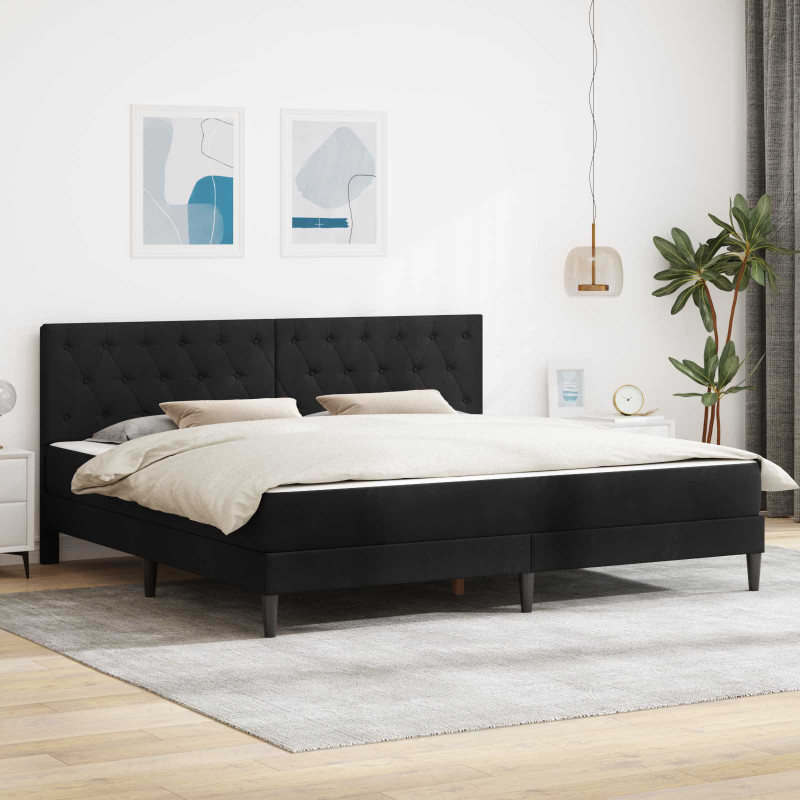 Rama łóżka z materacem Z zagłówkiem Czarny 200 x 200 cm Aksamit