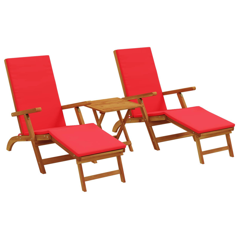 Leżak z funkcją pochylania i składania 3 pcs czerwony