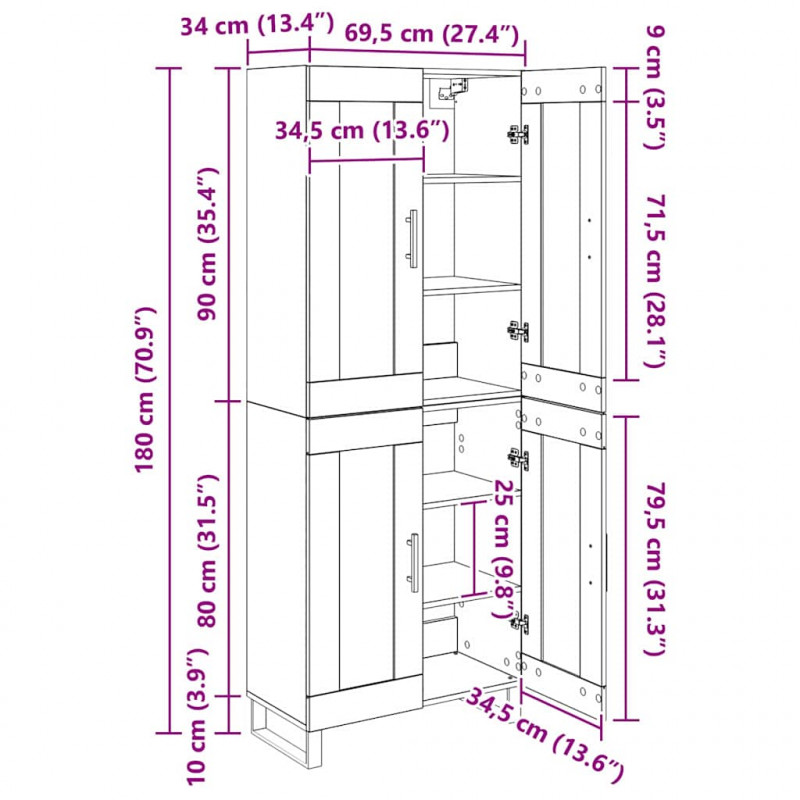 Highboard Dąb rzemieślniczy 69,5 x 34 x 180 cm