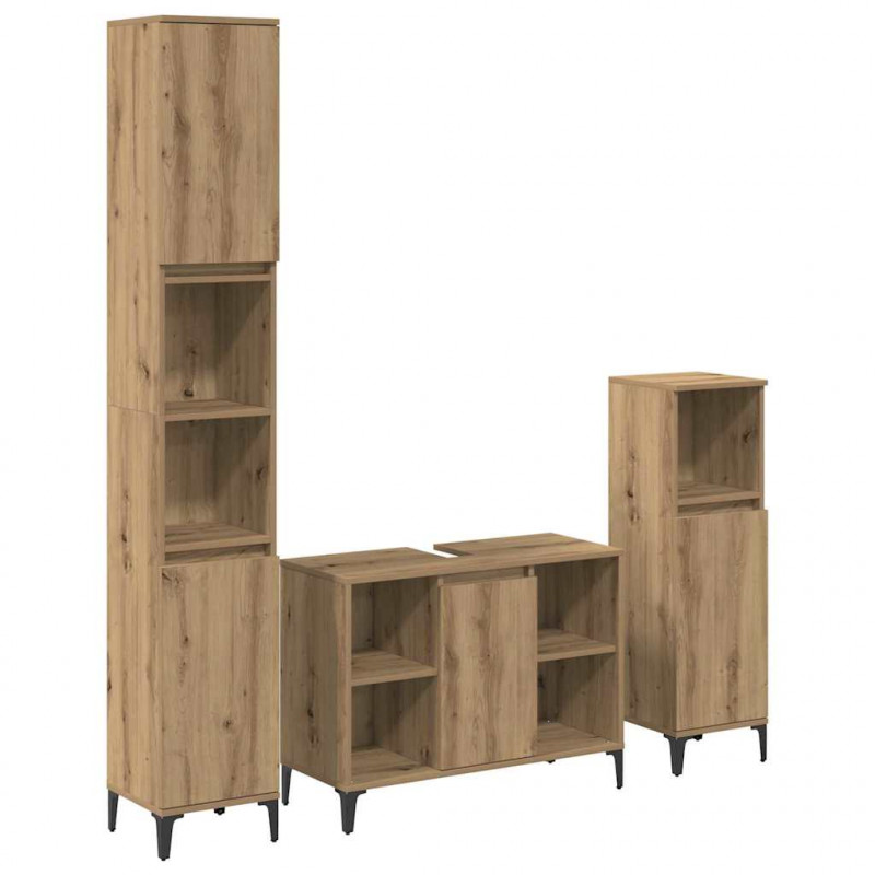 Zestaw mebli łazienkowych z półką 3 pcs Dąb rzemieślniczy