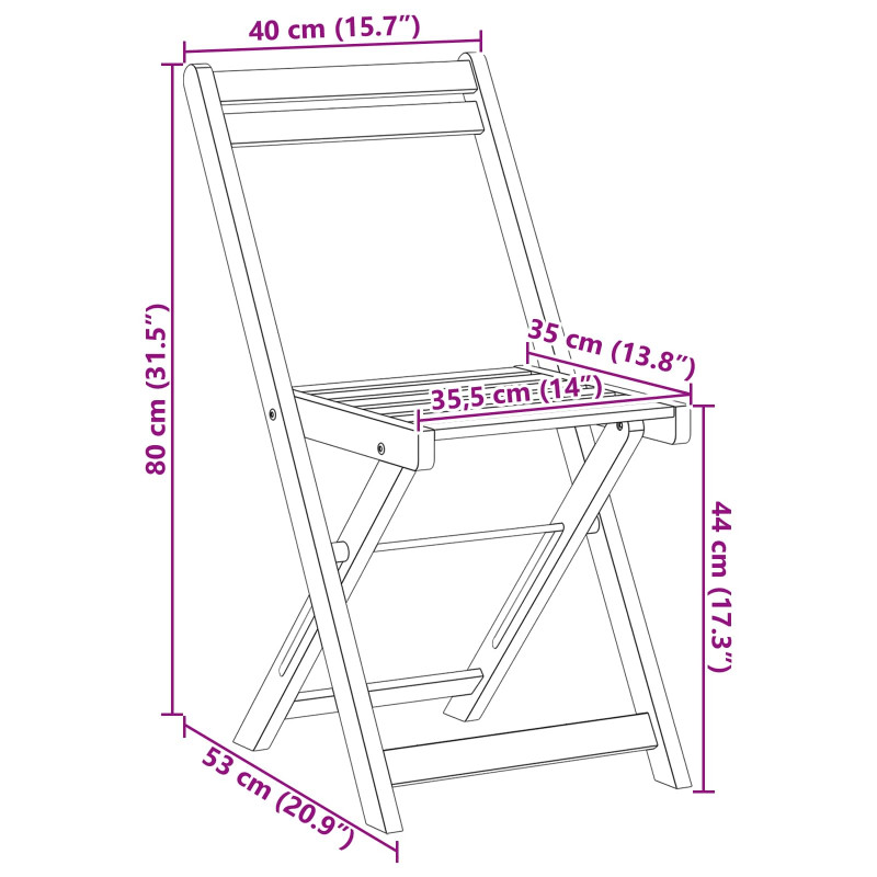 Krzesła Bistro na Zewnątrz 8 pcs naturalny 40 x 53 x 80 cm