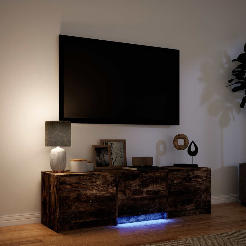 Szafka RTV z LED z LED z szufladą Dąb Wędzony 140 x 34 x 40 cm