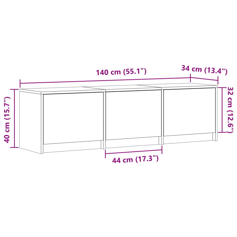 Szafka RTV z LED z LED Betonowy Szary 140 x 34 x 40 cm
