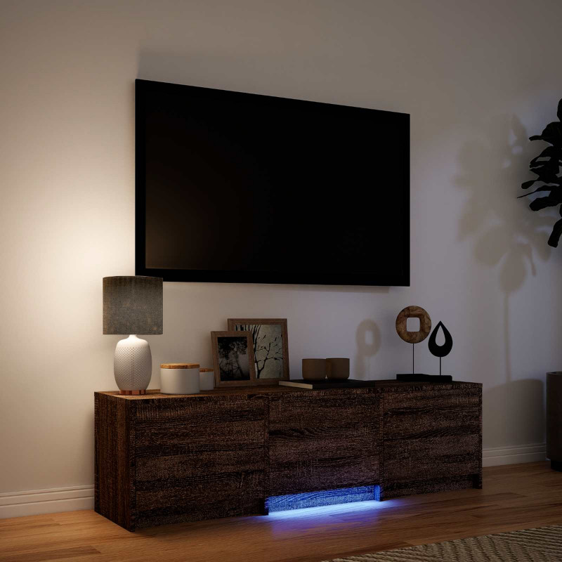 Szafka RTV z LED z LED z szufladą Dąb brązowy 140 x 34 x 40 cm