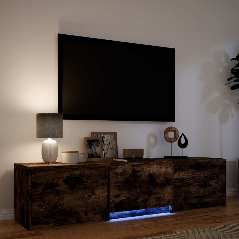 Szafka RTV z LED z LED z szufladą Dąb Wędzony 165 x 34 x 40 cm