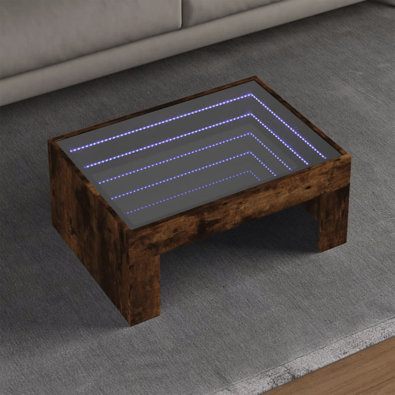 Stolik kawowy z LED Infinity, przydymiony dąb, 70x50x30 cm